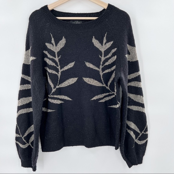 Lucky brand black sweater with silver leaves size M - Picture 1 of 5